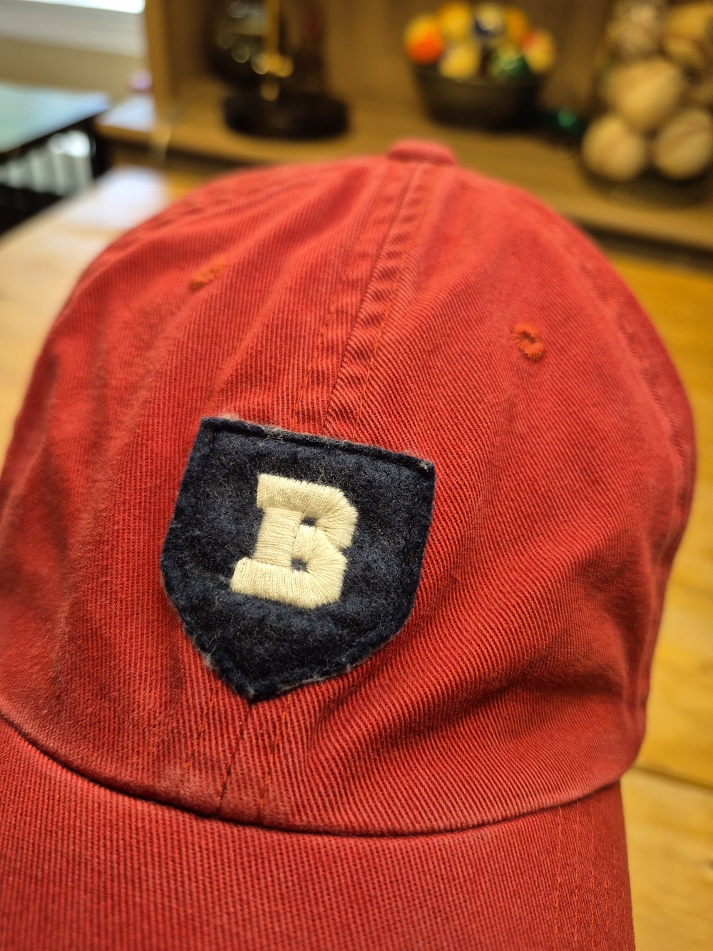 Banana Republic Red Baseball Cap with Navy Shield 'B' Patch